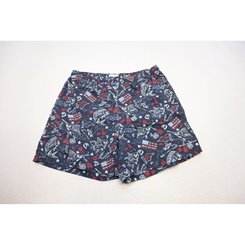 Columbia‎ PFG Swim Trunks Mens Small Fishing USA FLAG Patriotic Fish Print